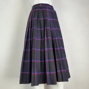 Vintage 70's Giuseppe Black Plaid Wool Pleated Midi Skirt